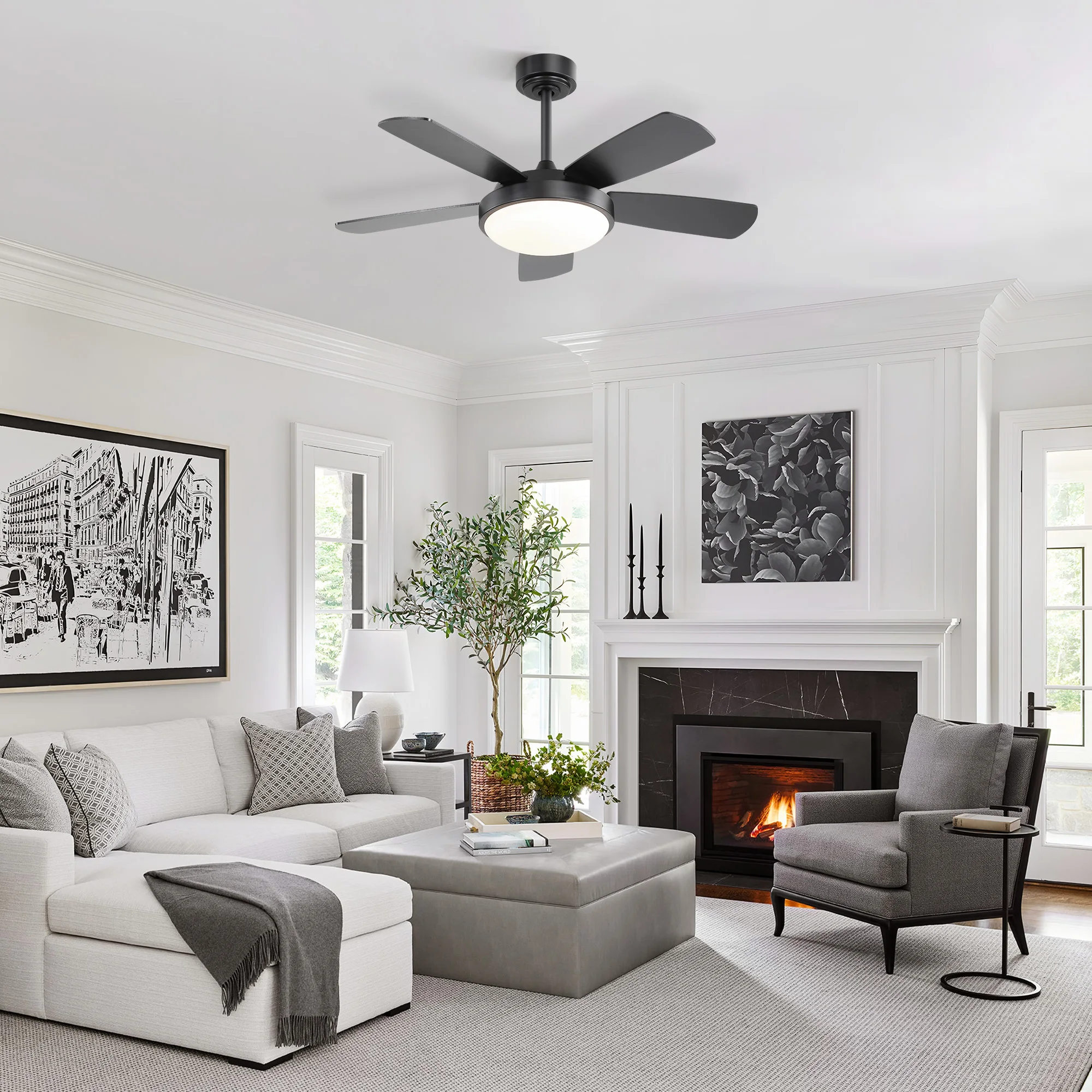 

42 Inch White Ceiling Fan with 22W LED Light and Remote Control MDF Blades Reversible DC Motor