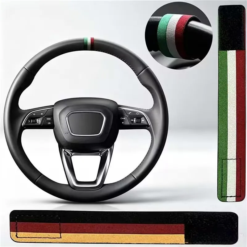 Universal Model Steering Wheel Return Label, Suede Leather Wheel Sticker, National Flag Styling Strip, Centerline Marking