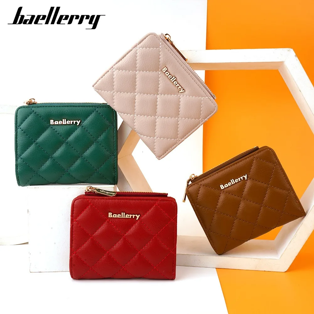 Baellerry 2025 Kurze Damen-Geldbörse in reiner Farbe – minimalistische PU-Geldbörse mit 4 Kartenfächern, stilvoller Reißverschluss