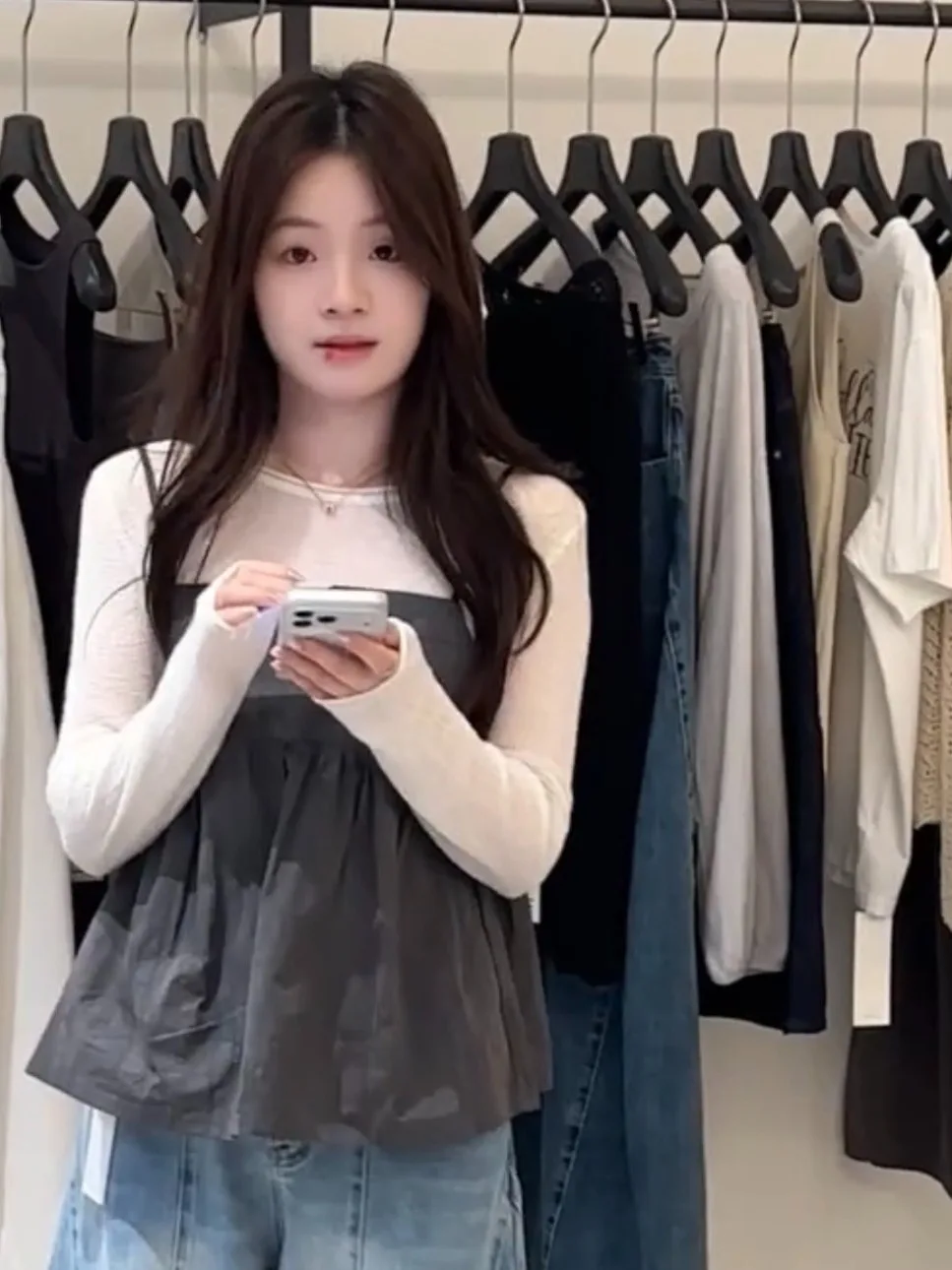 

Korean Color Block Long Sleeve round Neck Vest Women's Summer Casual Base Shirt Trendy Top Bottoms Set Two-Piece Suit