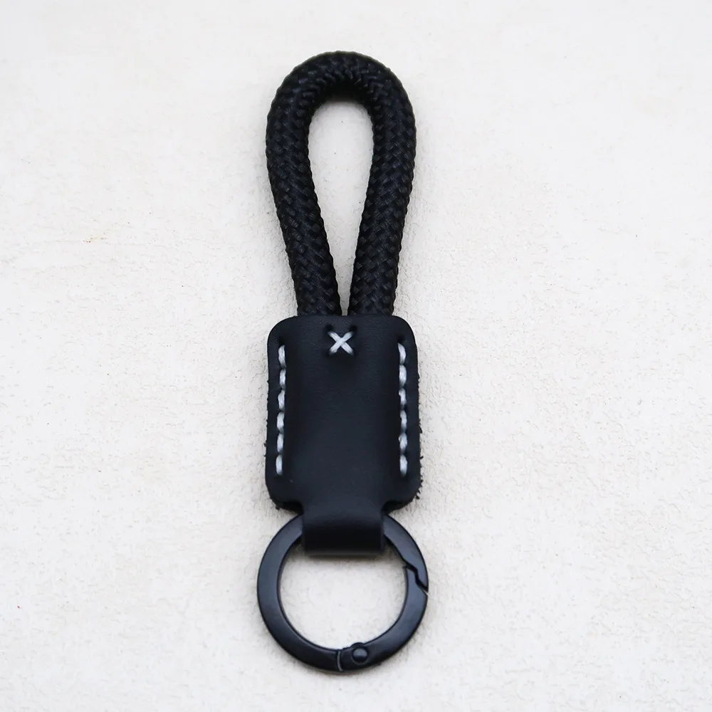 Handmade Cowhide Keychain with Woven Rope, Creative Gift