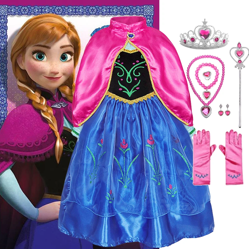 Disney Halloween Frozen Anna Princess Costume Kids Girl Fancy Birthday Party Gown Princess Dress Carnival Party Children Clothes