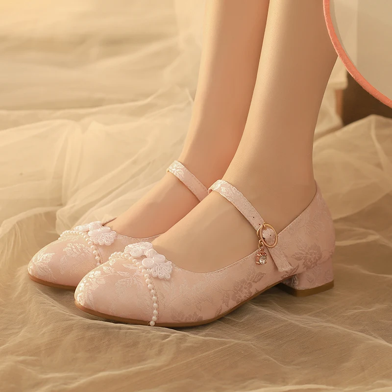 YMECHIC 2026 Chinese Knot Girls Cotton Fabric Embroidered Pumps Retro Casual Traditional Mary Janes WOMEN Shoes Old Beijing