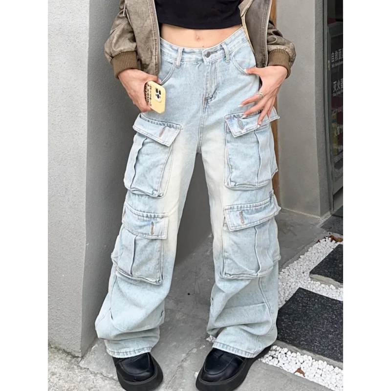 

Y2K Style Blue Womens Jeans High Waist Straight Baggy Denim Pants Streetwear American Fashion Female Wide Leg Denim Trouser