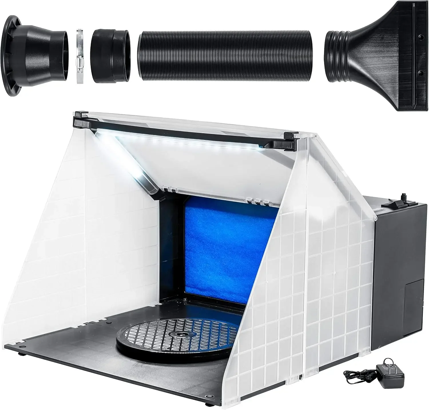 Portable Airbrush Spray Booth Station with LED Lights, 25W Fan, Turntable & 6' Exhaust Hose, 16.5