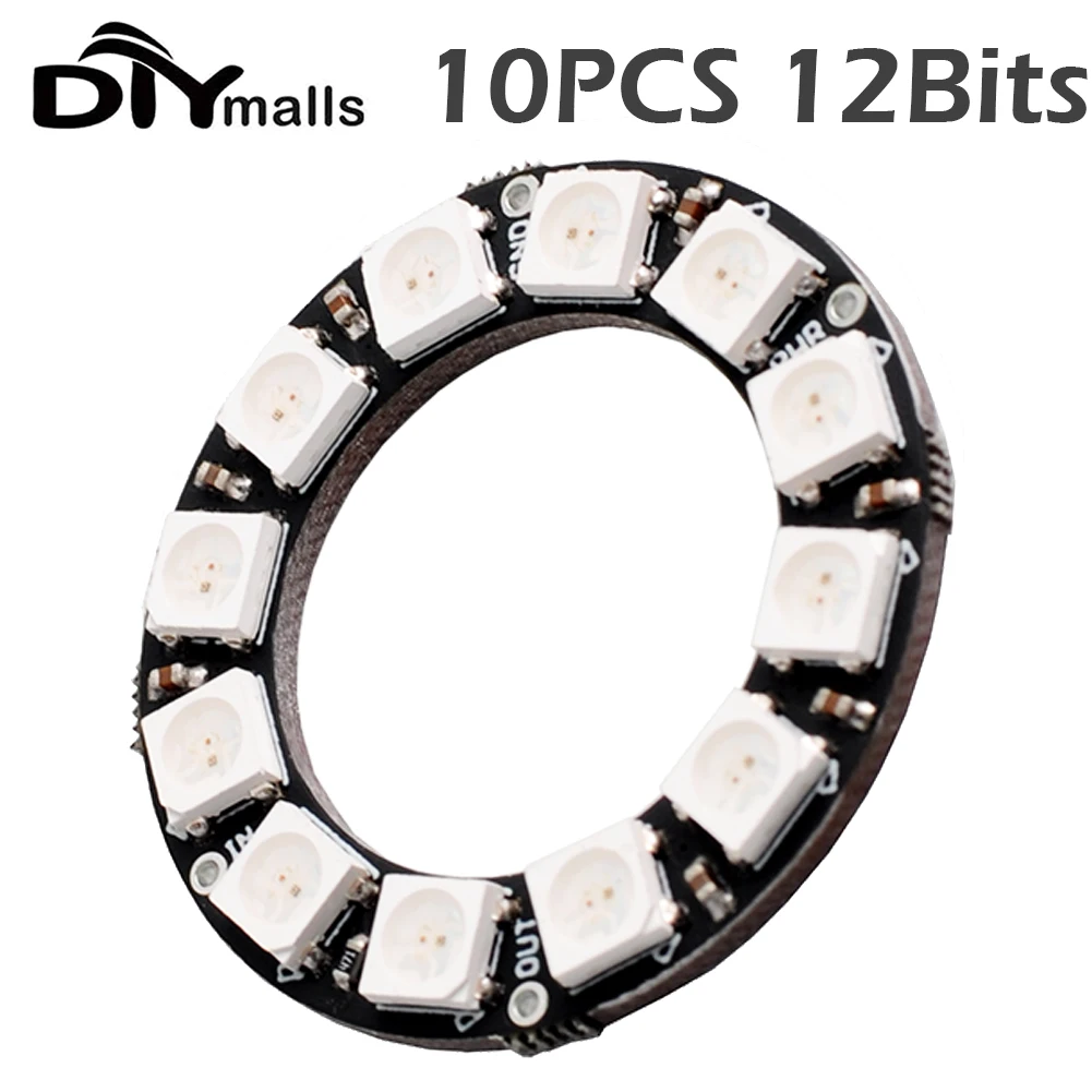 10pcs WS2812 12bits 5050 RGB LED Ring Ring Lamp Light with Integrated Drivers For Arduino DIY Kit