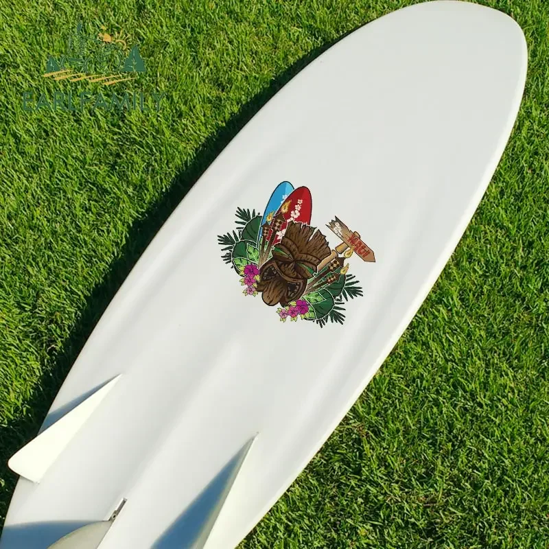EARLFAMILY 30cm x 24.7cm for Hawaii Carving Tiki Surf Car Stickers Scratch-proof Waterproof Snowboard Suitcase Surfboard Decal