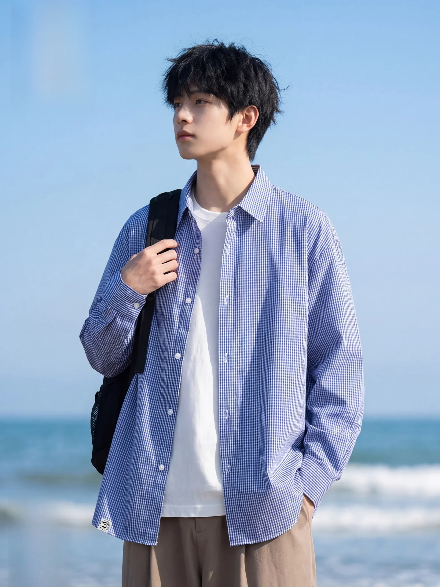 

Мужская рубашка с длинным рукавом в корейском стиле, с широким воротником, в клетку, весенняя, универсальная, нейтральная, Haome Cheered.