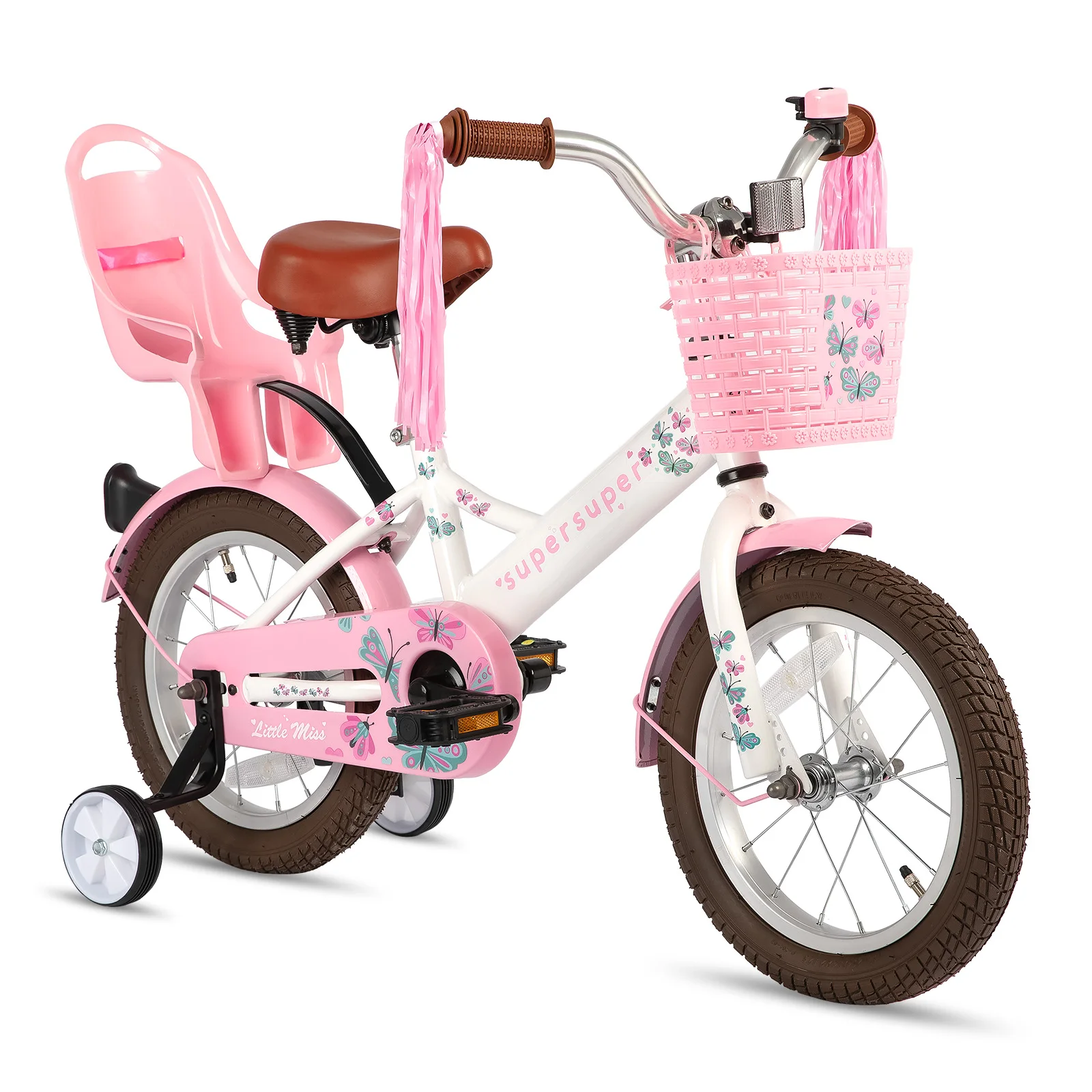 JOYSTAR Little Miss Kids Bike for 2-9 Years Girls Princess Girls Bike with Training Wheels Doll Seat Streamers Toddler Girl Bike