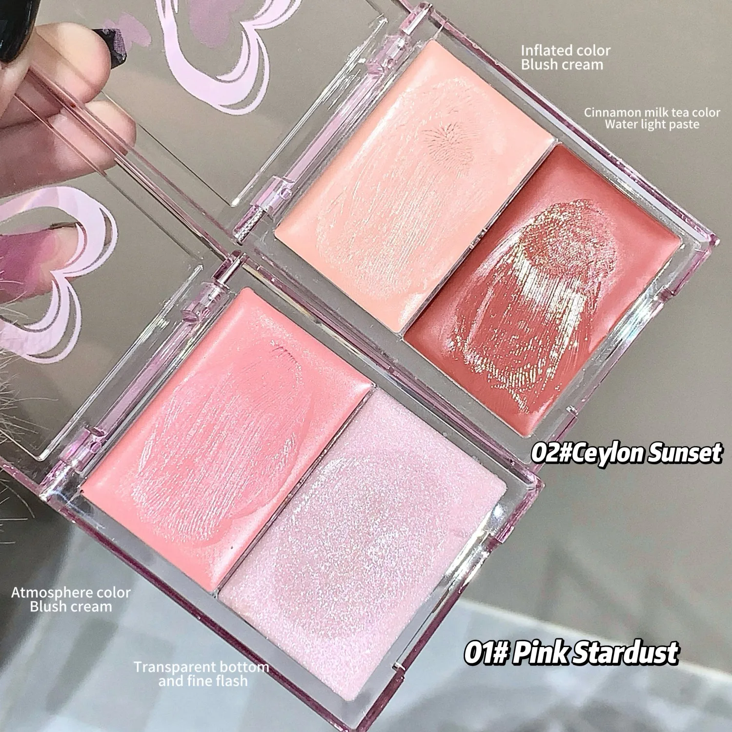 Dwukolorowa paleta różów wodnych Nawilżający i rozjaśniający makijaż twarzy Blush Cream Rouge