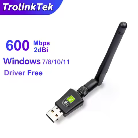 600Mbps WiFi USB Adapter 2.4G/5Ghz WiFi 5 USB 2.0 High Gain Antenna Wireless Network Card Adapter For PC/Laptop Driver Free