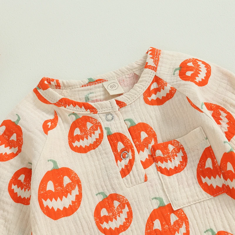 Infant Newborn Baby Halloween Outfit Boy Girl Pumpkin Ghost Jumpsuit Long Sleeve Romper Cute Fall Clothes