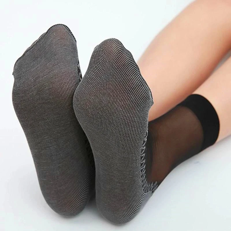 10pcs=5Pairs Women Soft Socks Summer Velvet Silk Transparent Non-Slip Bottom Splice Fashion Ladies Ultrathin Sock Breathable Sox