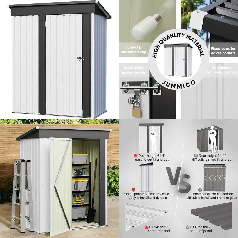 

Металлический уличный сарай 5x3 фута с запираемой дверью - водонепроницаемое хранилище для садового инвентаря, патио и газона