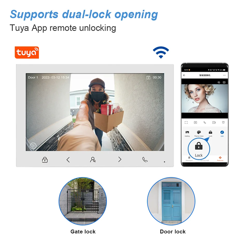 10インチ大画面Tuya WIFIビデオインターホンシステム（2～4世帯用）AHD 1080Pパスワードボード（オプション）ビデオドアホン/ドアベルシステム