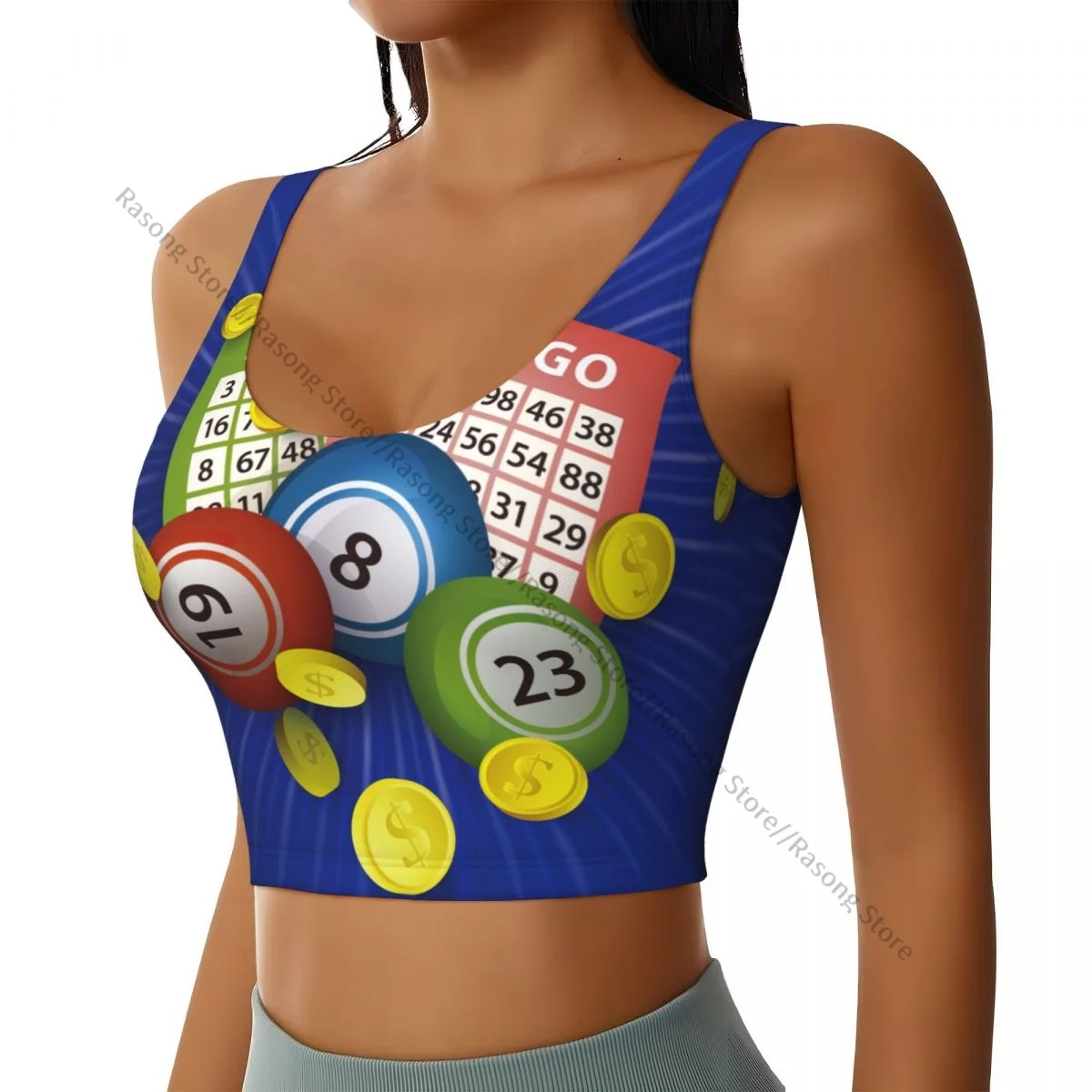 Yoga Vest Women Gym Sports Crop Tops Bingo Lottery Tickets Keno Jackpot Balls Streetwear Workout Breathable Tank Top Female