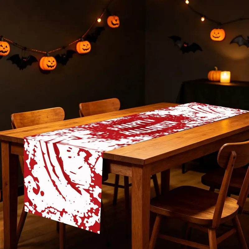 Bloody Hand Print Horror Creepy Pattern Happy Halloween Table Runner Indoor Kitchen Dining Adult Party Tabletop Decor