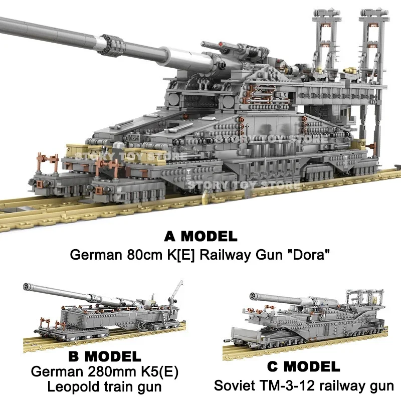 3846PCS WW2 German Gustav Model Heavy Building Blocks Dora Tank Train Cannon TM3-12 Railway Assemble Bricks Toy Gift For Kid Boy