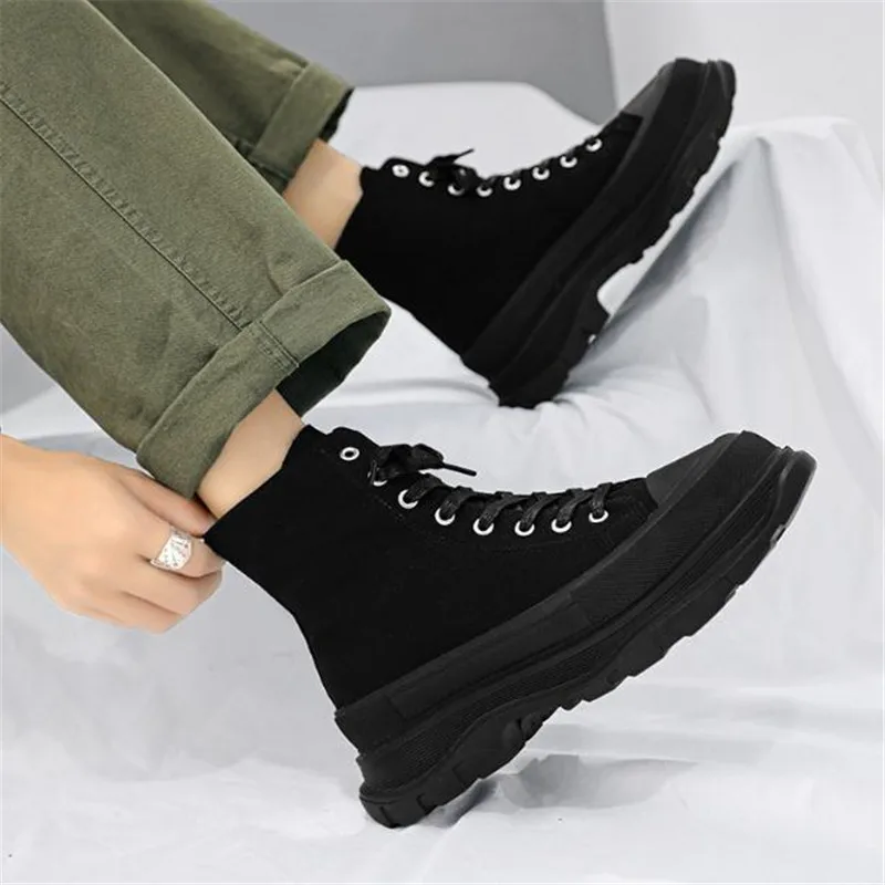 New Platform Sneakers For  men Autumn High Gang Canvas Little White Shoes Casual Thick Bottom Vulcanized Canvas shoes 39 44