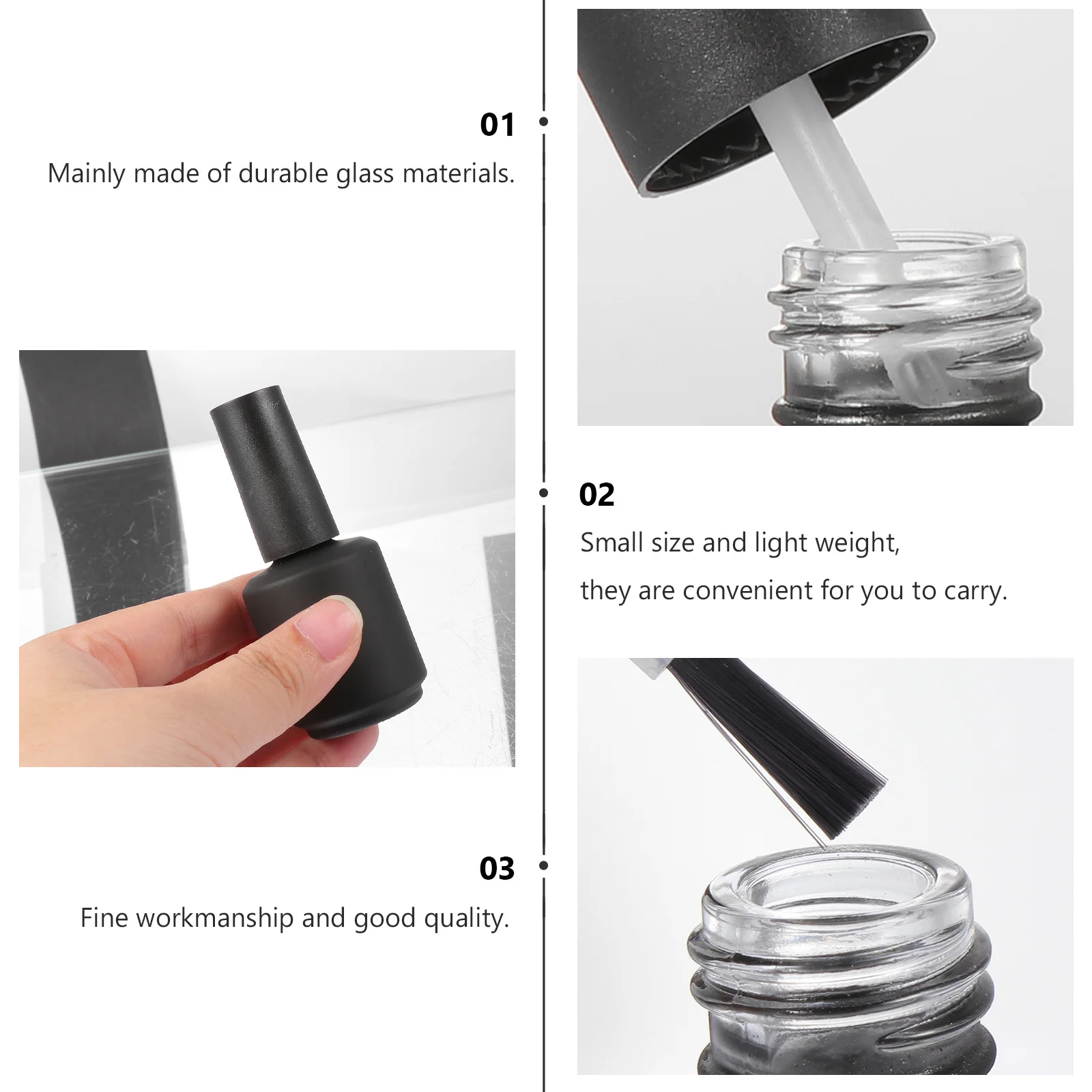 1세트 유리 빈 네일 폴리시 병 리필 가능한 네일 젤 보관 용기 전문가용 매니큐어 도구 소분 병 블랙