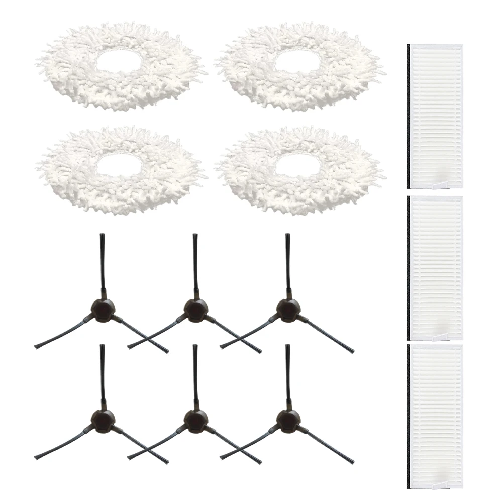 For Ecovacs For Yeedi Mop Station Cleaning Refills: 6 Anti-Tangle Side Brushes 3 HEPA Filters 4 Absorbent Pads