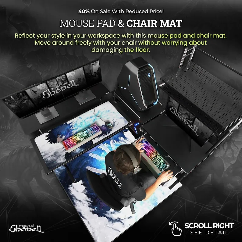 Tappetino per mouse Dabi Blue Flame - Tappetino da scrivania anime My Hero Academia Villain con Fire Aura - Regalo per la configurazione di giochi anime scuro