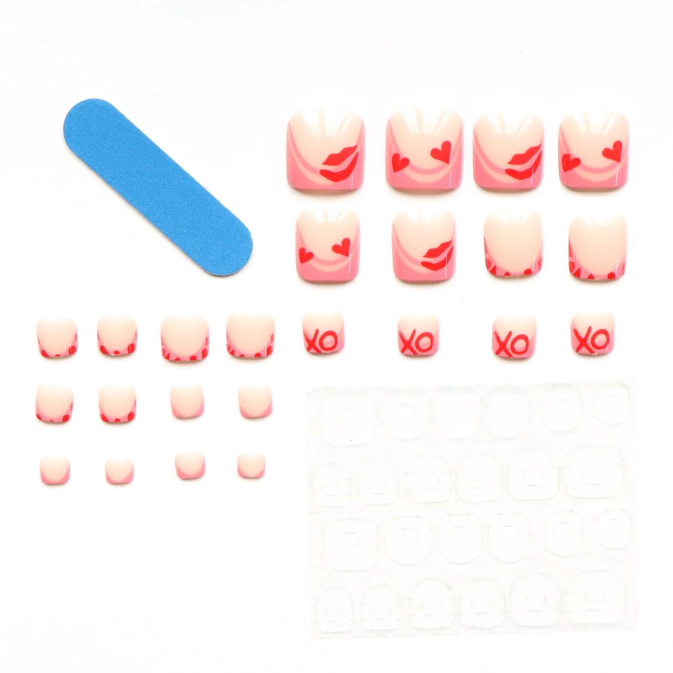 24 pezzi Migliora il tuo look con il bordo rosa design a forma di cuore set di dita finte 1 pezzo di lima per unghie e 1 kit di adesivi per colla per unghie