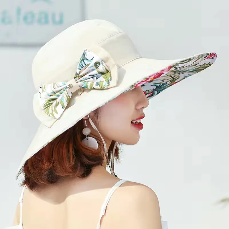 Summer European and American Style Beach Hat Double-Sided Rainbow Sun Hat Bow Fisherman Hat Outdoor Oversized Edge Hat