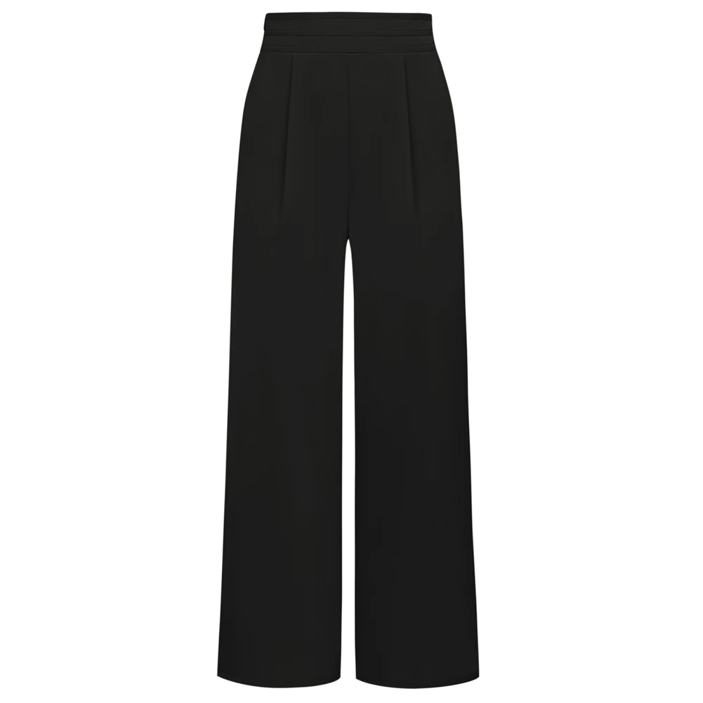 Jasambac Women Pants Fashion OL Straight Leg Elastic Waist Ankle Length Trousers Solid Color High Waist Fashion Casual Trousers