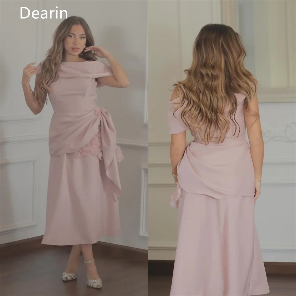 

Customized Prom Dress Saudi Arabia Dearin One-shoulder A-line Tea Length Bows Skirts Fold Layered Knot Bespoke Occasion Dresses