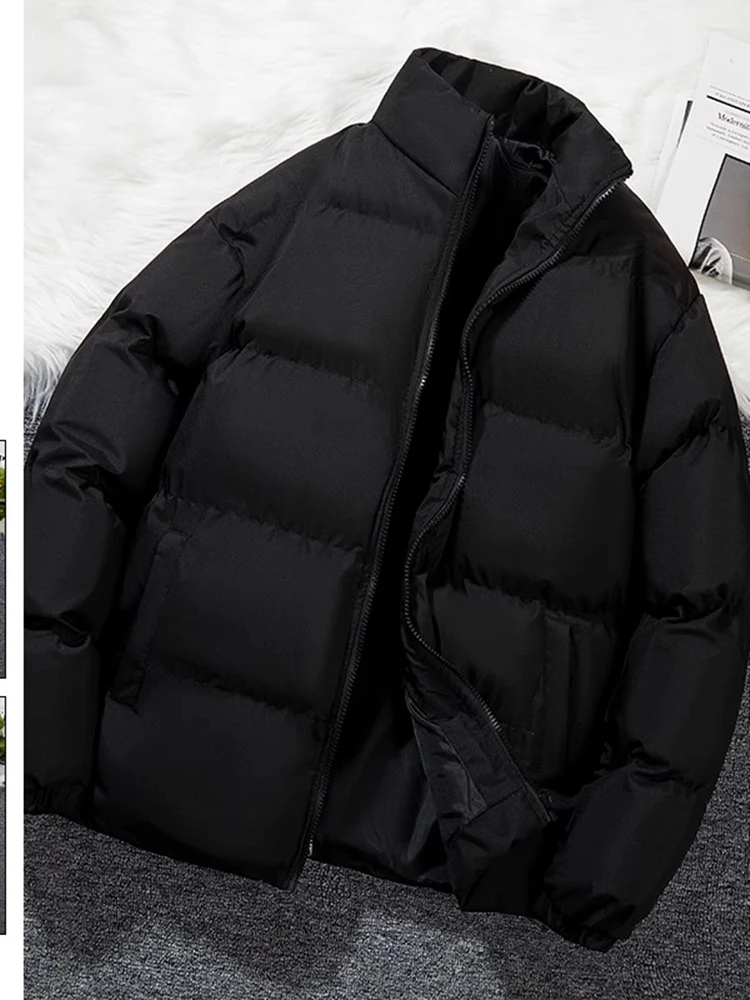 

Thiened Cotton Jaet Stand Collar Bread Sle Pure Color American Loose Cotton Coat Men Women Outerwear Couple's Clothes