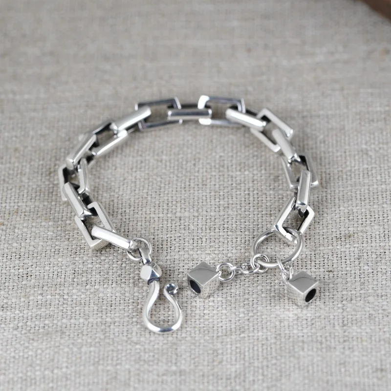 

1Piece Hollow Square Links Bracelets for Women Neutral Designer925 Sterling Silver Cube Charms Bracelet Glossy Silver Bangles