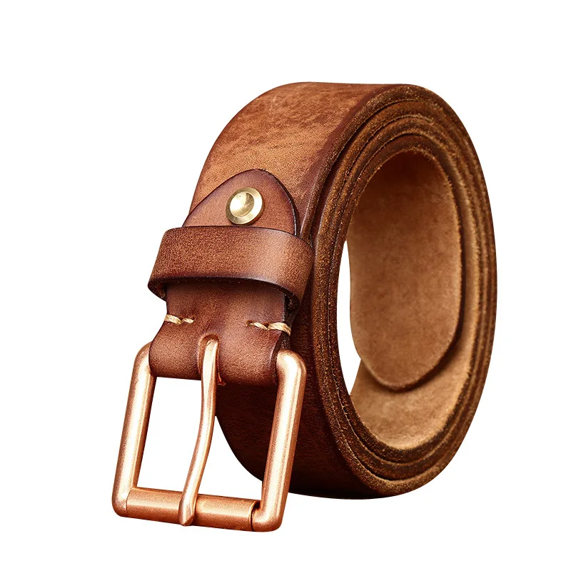 4CM Vintage Thick First-Layer Cowhide Men's Leather Belt with Retro Copper Buckle