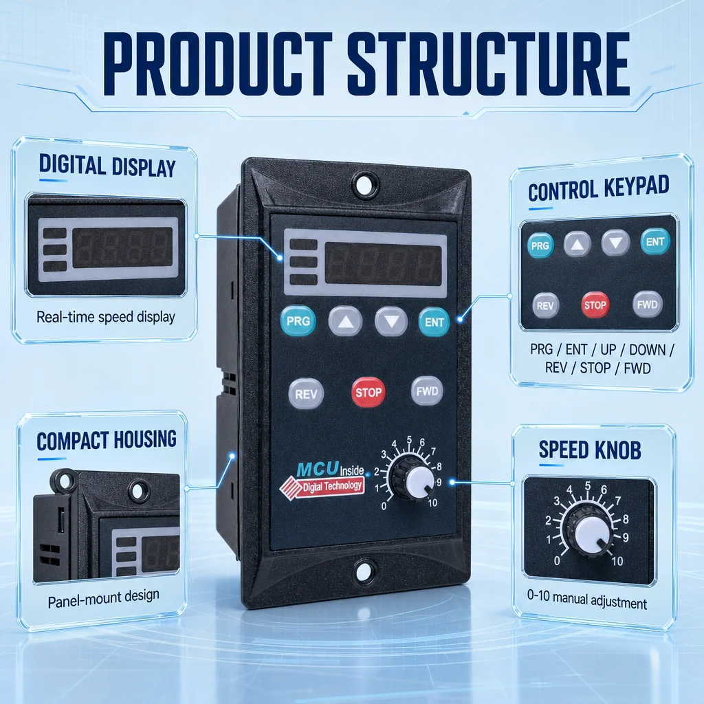 AC220V Single Phase Motor Speed Governor 90-3000RPM Digital Controller With 0-10V Analog Input