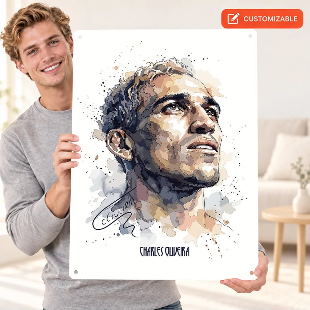 Charles Oliveira Portrait MMA Printed Poster Customized Aluminum Sign Watercolor Style Wall Art For Training Room Trainer Gift