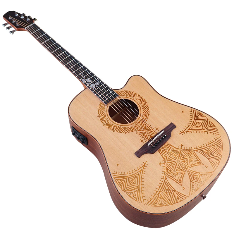 41 Inch 6 String Acoustic Guitar Solid Spruce Wood Top Natural Color Cutaway Design Folk Guitar New Arrival