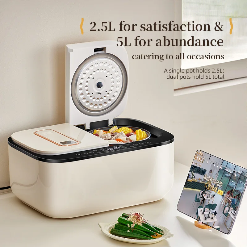 

Рисоварка Мультиварка Двойная кастрюля Умная электрическая рисоварка с двойным управлением 24-часовой таймер Автоматическая сохраняет тепло Легко чистить антипригарное покрытие