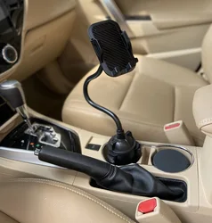 Car water cup holder with mobile phone stand, flexible hose for bending, shock-proof car mount, multi-functional, universal type