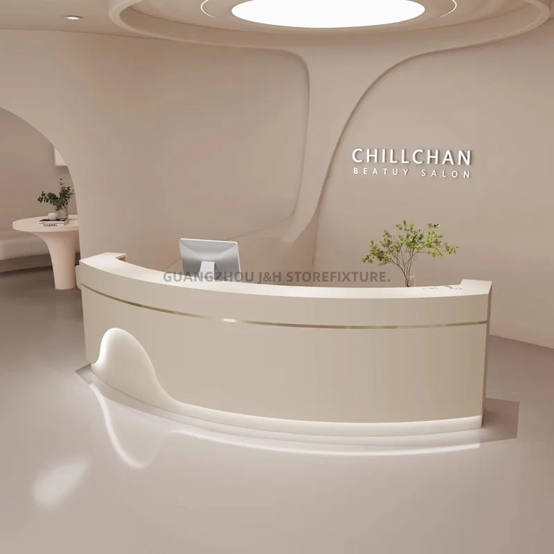 custom.Salon Reception Office Room Lockable Drawers Cabinet Table Clinic Salon White Lights Reception Desk Front Counter Desk