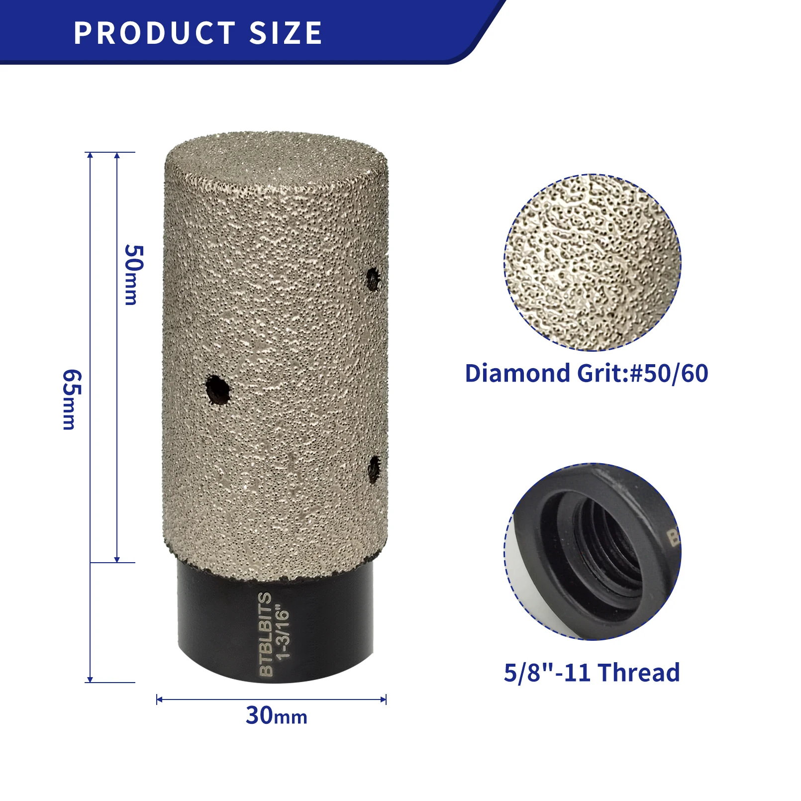 1pc Diamond Finger Milling Bit 1-3/16" (30mm) 5/8"-11 for Diamond Hole Saw Bit Tile Grinder on Porcelain Ceramic Granite Marble