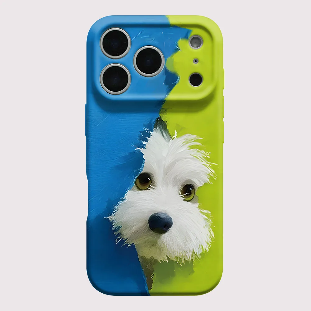 Phone Case For iPhone 17 16 15 14 13 12 11 Pro Max Air 16e 7 8 Plus XS Max X XR INS Cute Dog Print Hard PC Back Cover Coque
