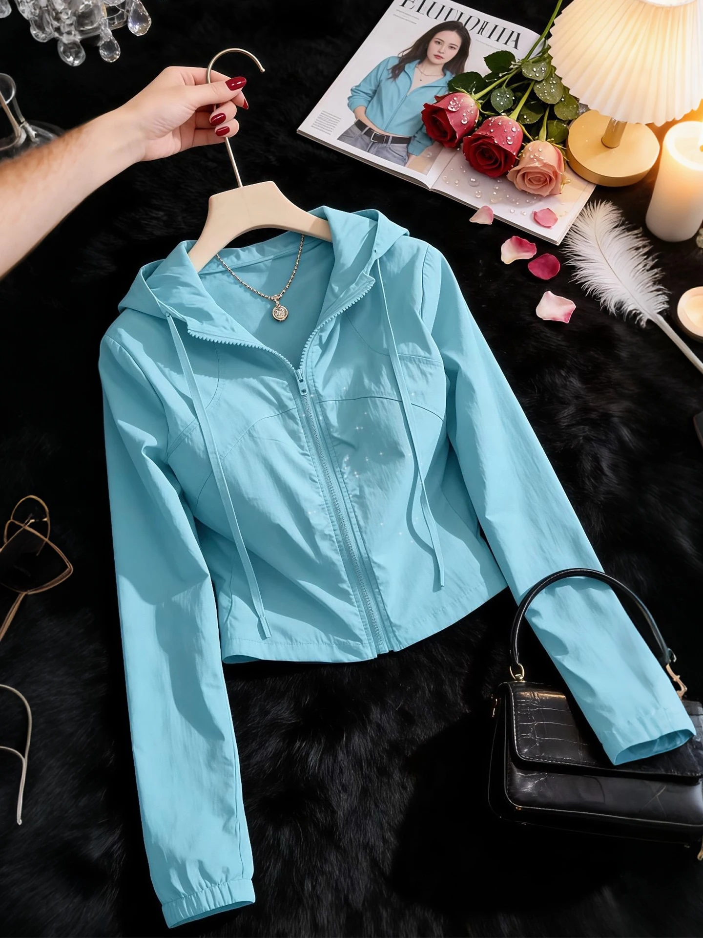 

Lightweight Breathable Summer New Style Pure Color Hat Women's Fashionable Short Coat Ladies Commute Wind Zipper Closure Long...