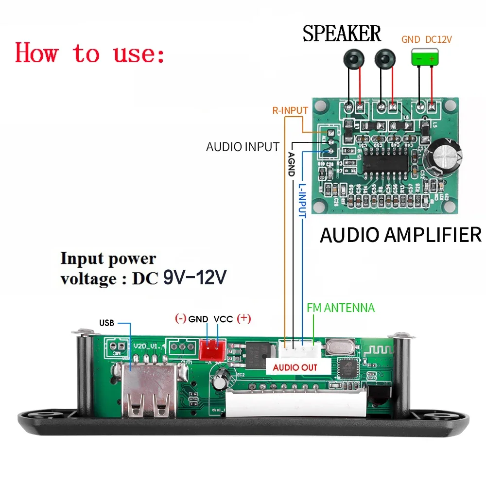 Placa decodificadora sem fio bluetooth 5.0 9v-12v mp3 wma áudio do carro usb tf módulo de rádio fm tela colorida mp3 player com controle remoto