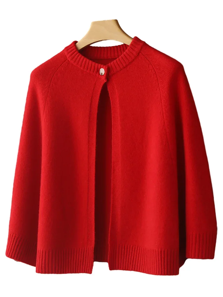 Damskie dzianinowe wełniane ponczo Peleryna Jeden guzik Casual Miękki szal Ciepły 100% czystej wełny Kardigan Akcesoria Cappa Cozy Fashion Mantles