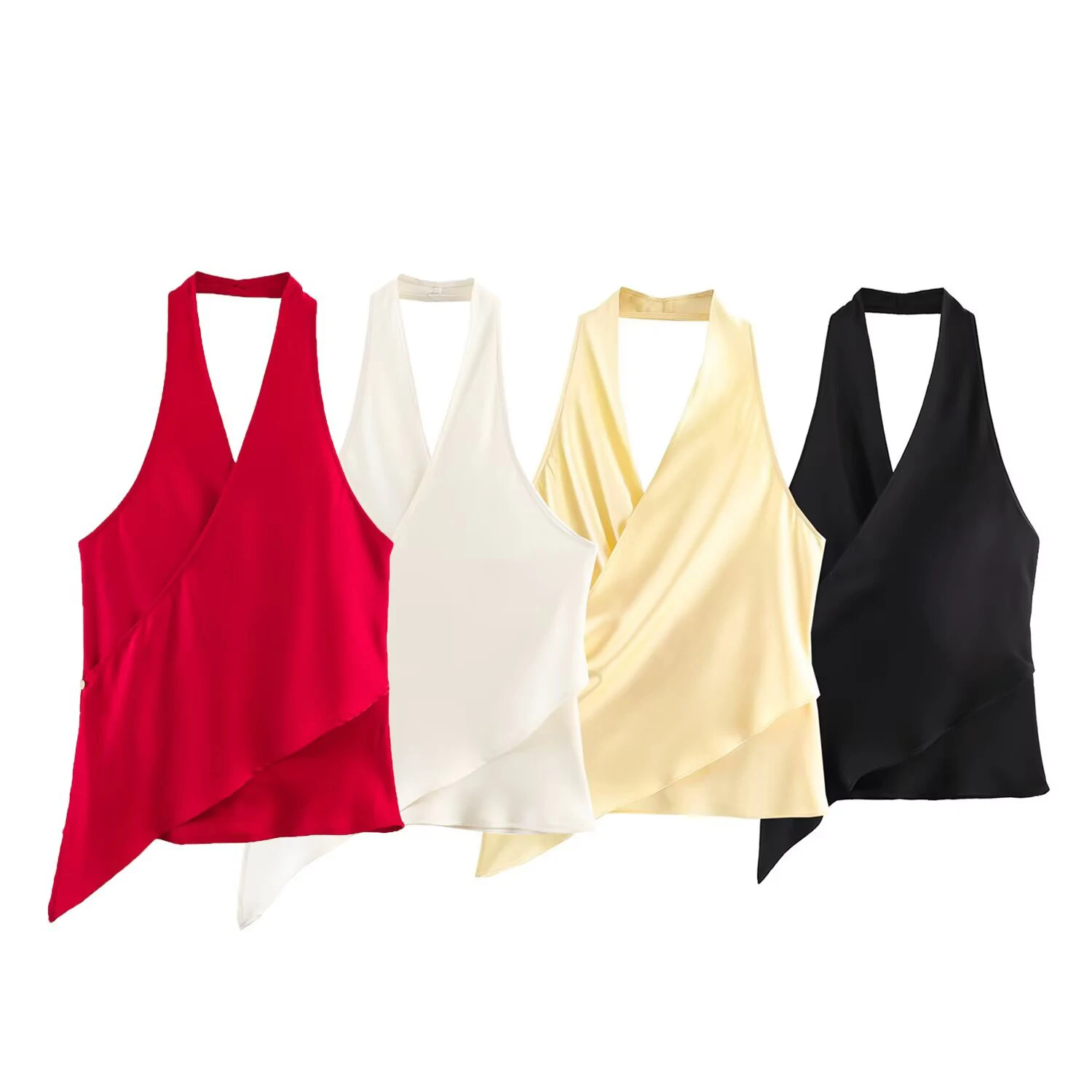 European and American style spring new women's clothing design sense versatile commuting texture hanging neck collar top