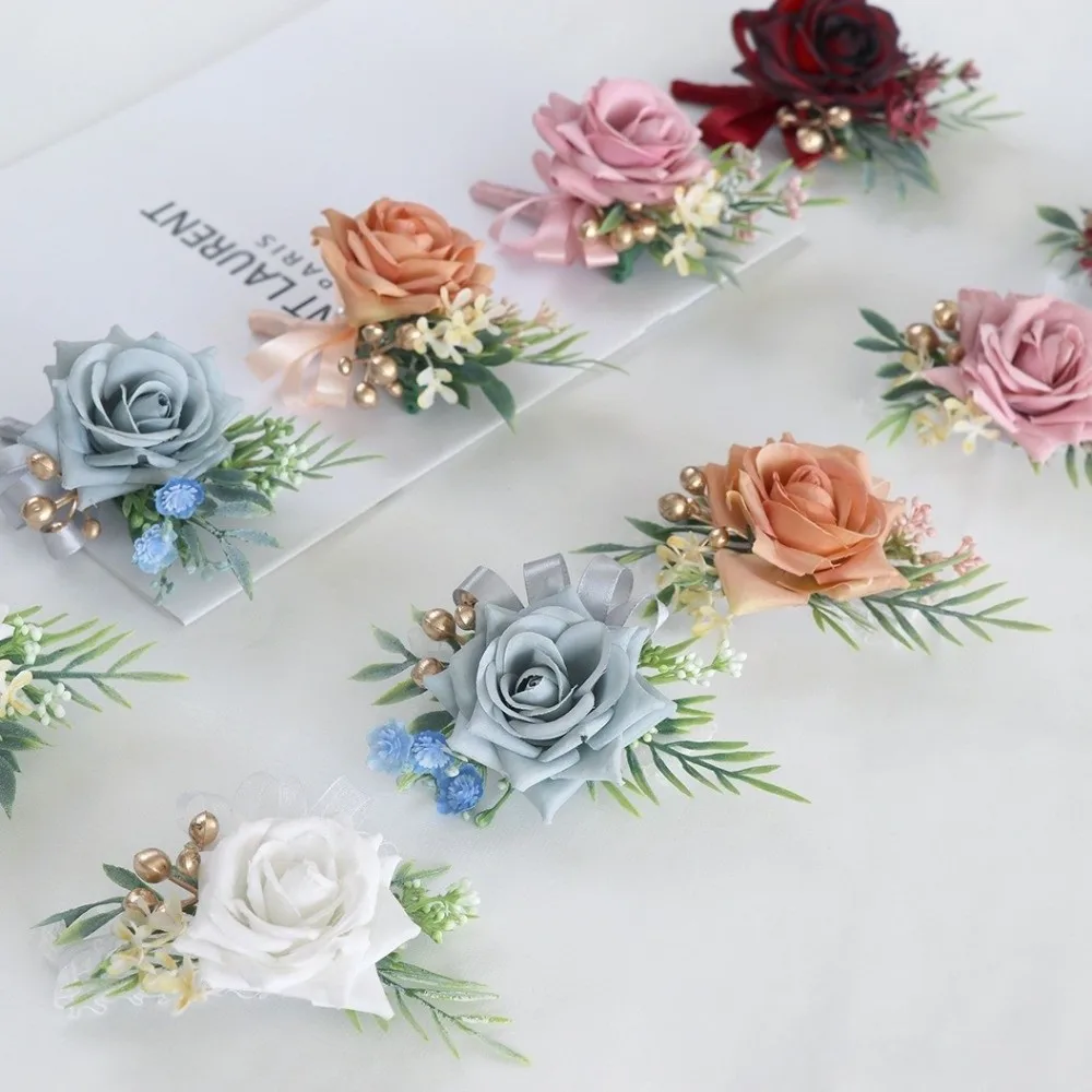 Elegant Silk Flower Wedding Corsage Artificial Handmade Wrist Corsage Bride Bridesmaid Flower Wedding Accessories