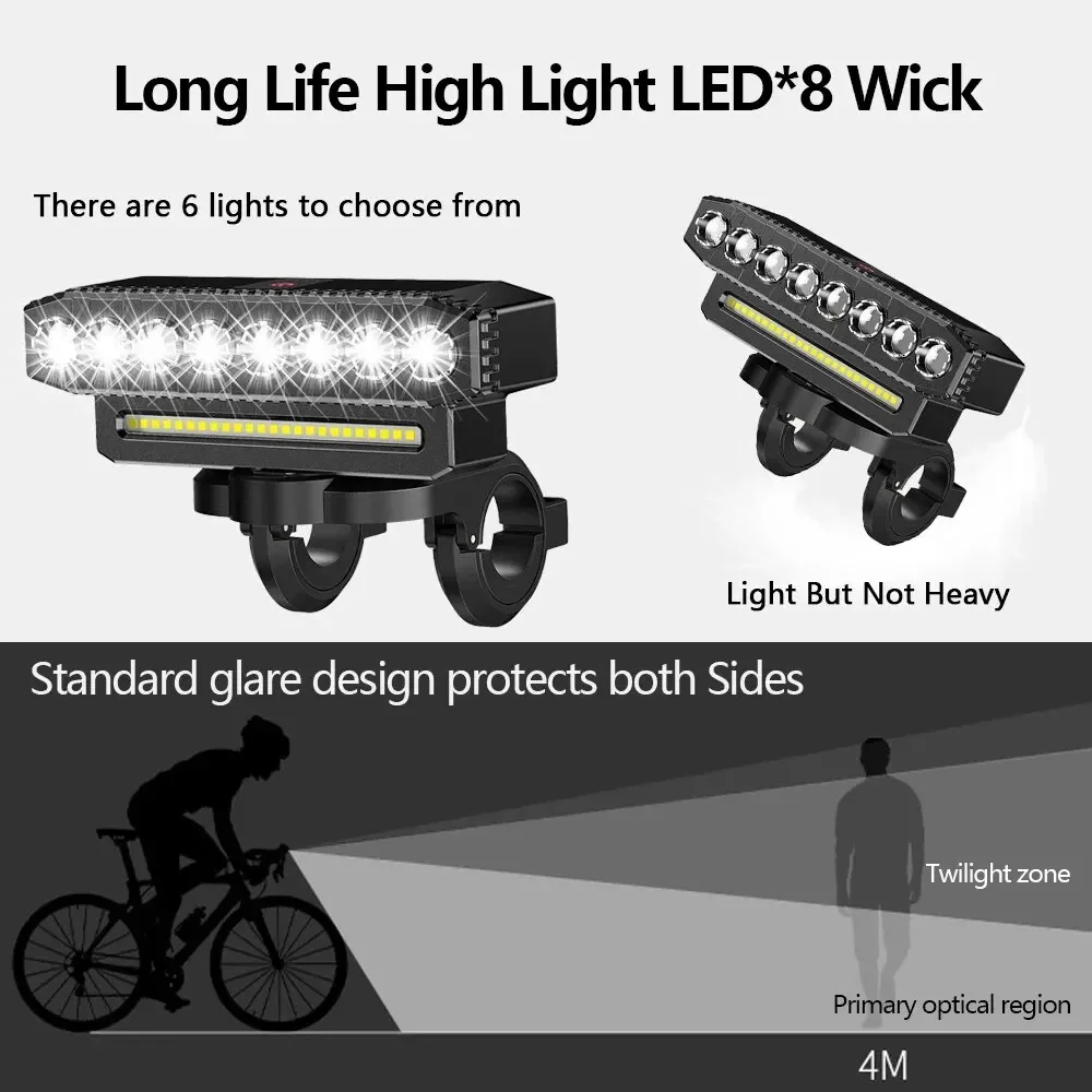 5/8 LED Bicycle Front Light USB Rechargeable 130dB Cycling Bike Horn Easy to Install 6 Modes Bicycle Bell Light image 4