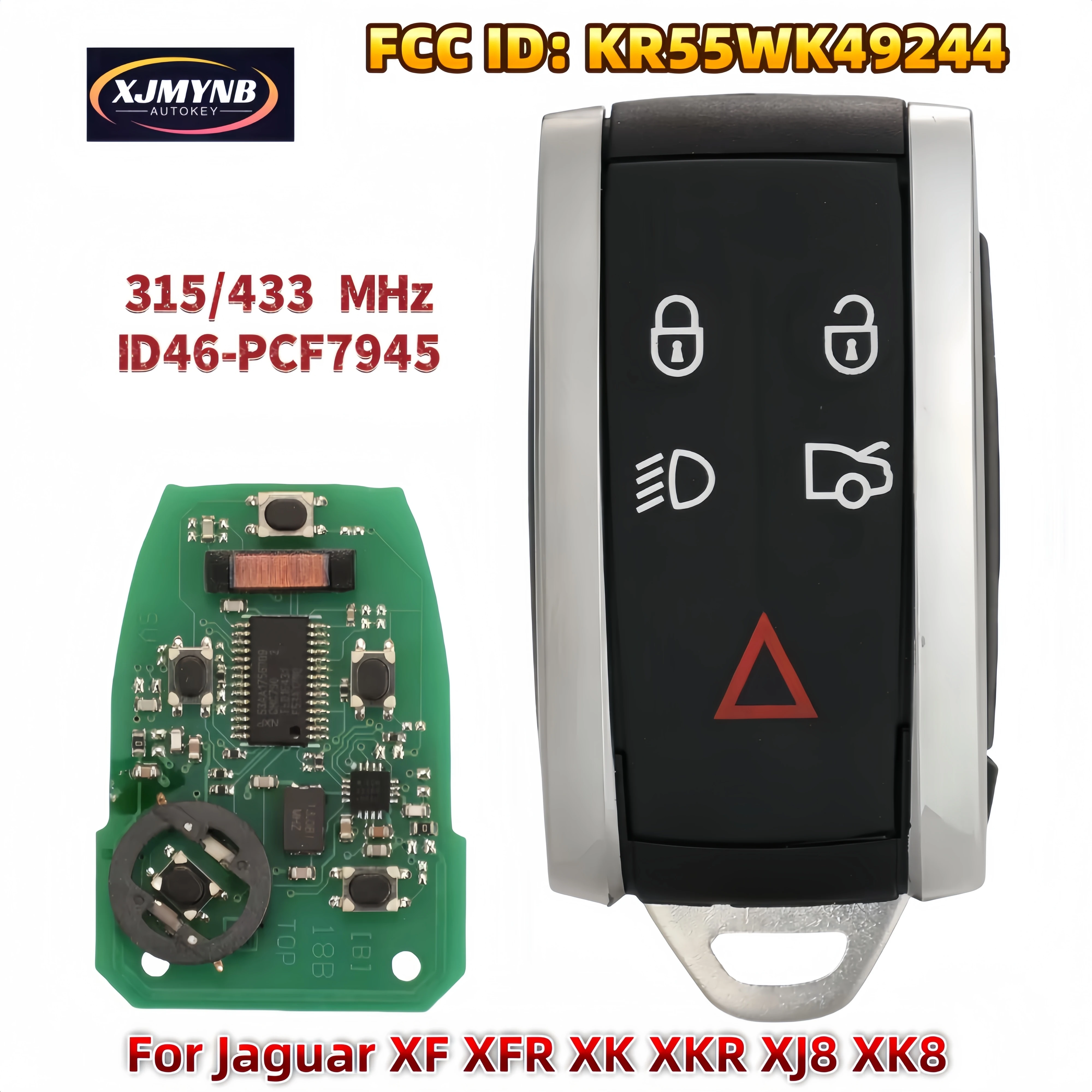 XJMYNB KR55WK49244 315/433 МГц ID46 PCF7945 чип 5 BTN умный дистанционный ключ от автомобиля для Jaguar XF XFR XK XKR XJ8 XK8 2007+ замена