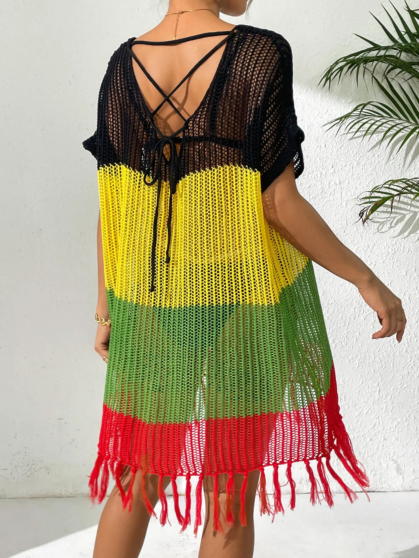 2023 nieuwe luxe strand cover-up jurk dames zomer gebreide strandkleding met kwastje oranje gestreepte tuniek vrouwelijke bikini cover-up