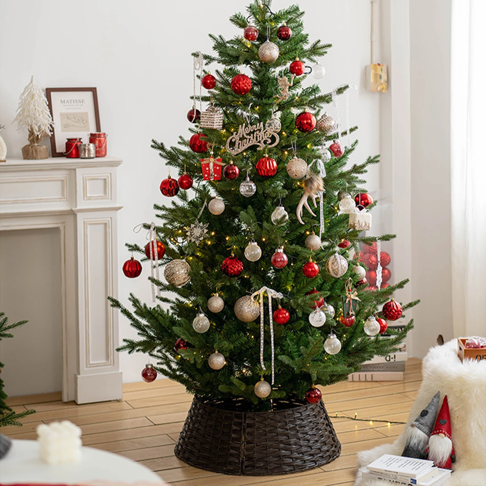 Christmas Tree Skirt Retro Round Basket Xmas Trees Foot Decor Collar for Home Festival Party Background Decoration Gift